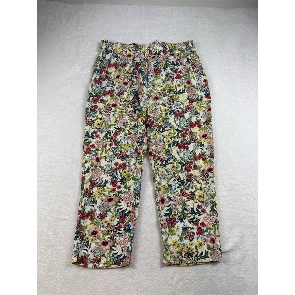 H&M Women Pant 12 Multicolor Floral Elastic Waist Pull On Pockets Wide Legs Boho